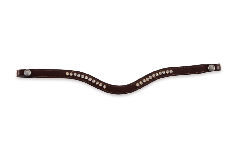 Frontal en V Swarovski cuir marron briderie sur-mesure - fsm
